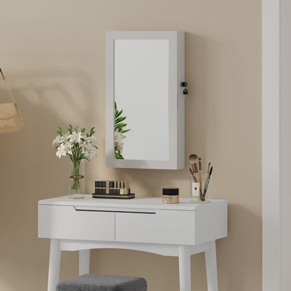 Pisa Luxe Wand Sieradenkast met Volledige Spiegel – Grote Jewelry Cabinet met Haakjes, Vakken & Organizer