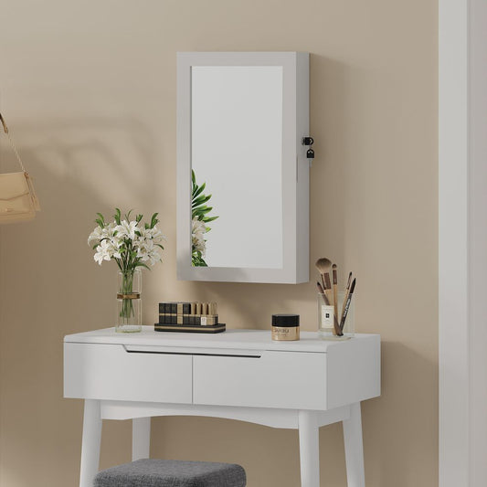 Pisa Luxe Wand Sieradenkast met Volledige Spiegel – Grote Jewelry Cabinet met Haakjes, Vakken & Organizer