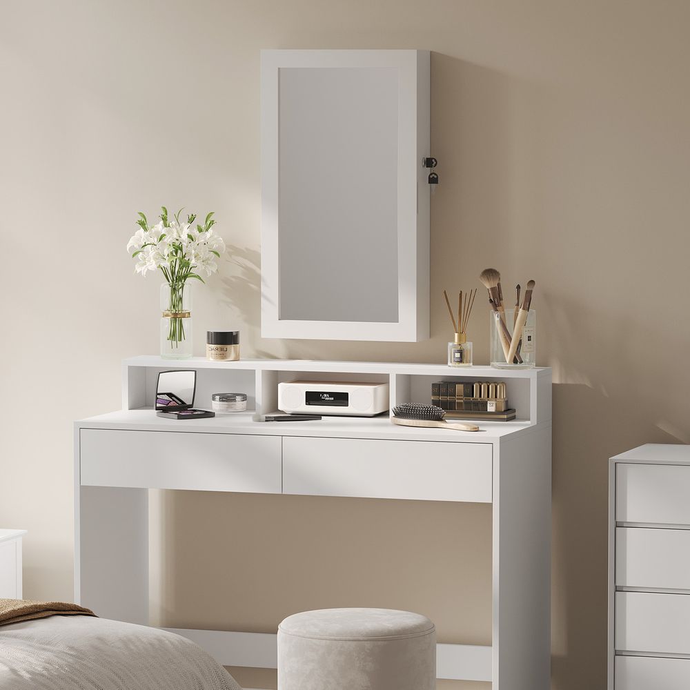 Pisa Luxe Wand Sieradenkast met Volledige Spiegel – Grote Jewelry Cabinet met Haakjes, Vakken & Organizer