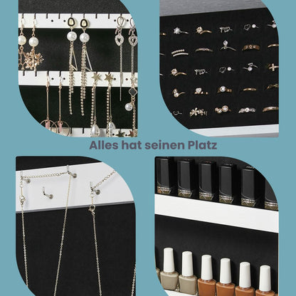 Pisa Luxe Wand Sieradenkast met Volledige Spiegel – Grote Jewelry Cabinet met Haakjes, Vakken & Organizer