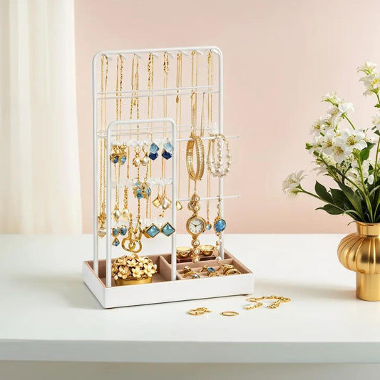 Verona Luxe Velvet Sieradenhouder – Stabiele Jewelry Stand met Fluwelen Opbergtray voor Ringen, Armbanden en Kettingen