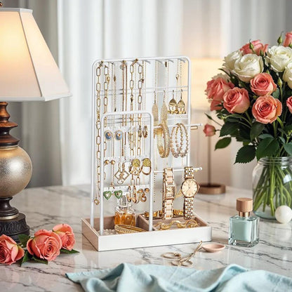 Verona Luxe Velvet Sieradenhouder – Stabiele Jewelry Stand met Fluwelen Opbergtray voor Ringen, Armbanden en Kettingen