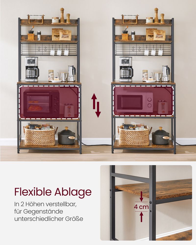 Vintage Keuken Wandplank met Stopcontacten & Rasterpaneel – Bruin-Zwart Industrieel Design|Multifunctionele Keukenplank met Stopcontacten & Metalen Grid