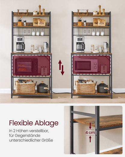 Vintage Keuken Wandplank met Stopcontacten & Rasterpaneel – Bruin-Zwart Industrieel Design|Multifunctionele Keukenplank met Stopcontacten & Metalen Grid