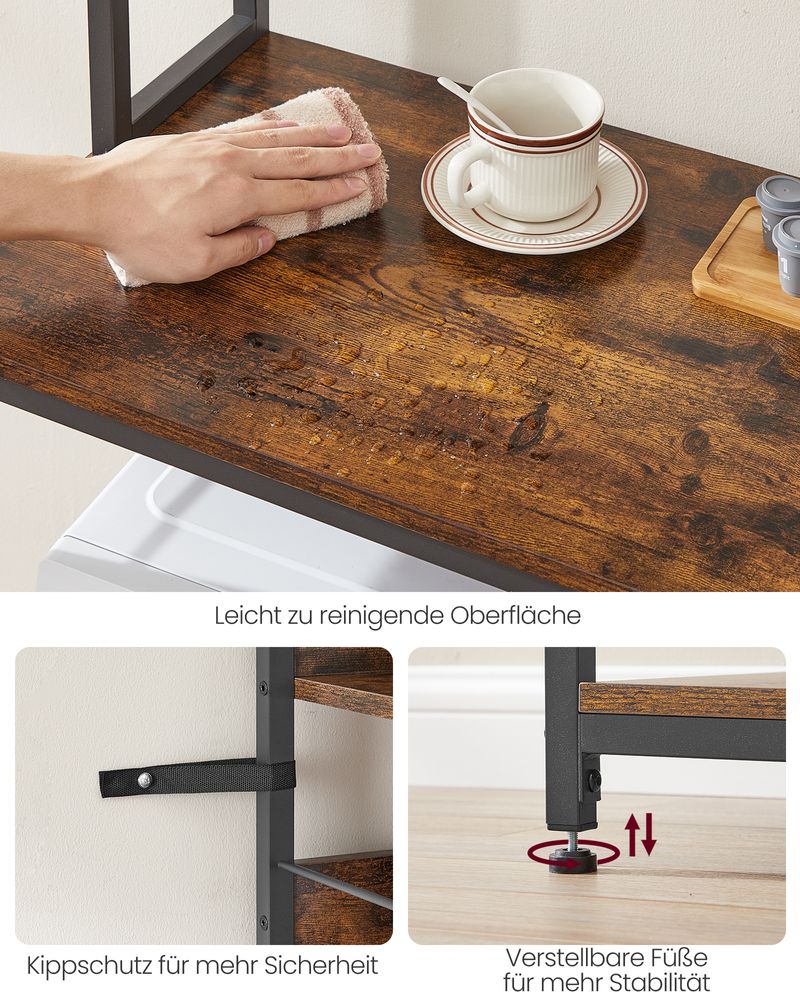 Vintage Keuken Wandplank met Stopcontacten & Rasterpaneel – Bruin-Zwart Industrieel Design|Multifunctionele Keukenplank met Stopcontacten & Metalen Grid