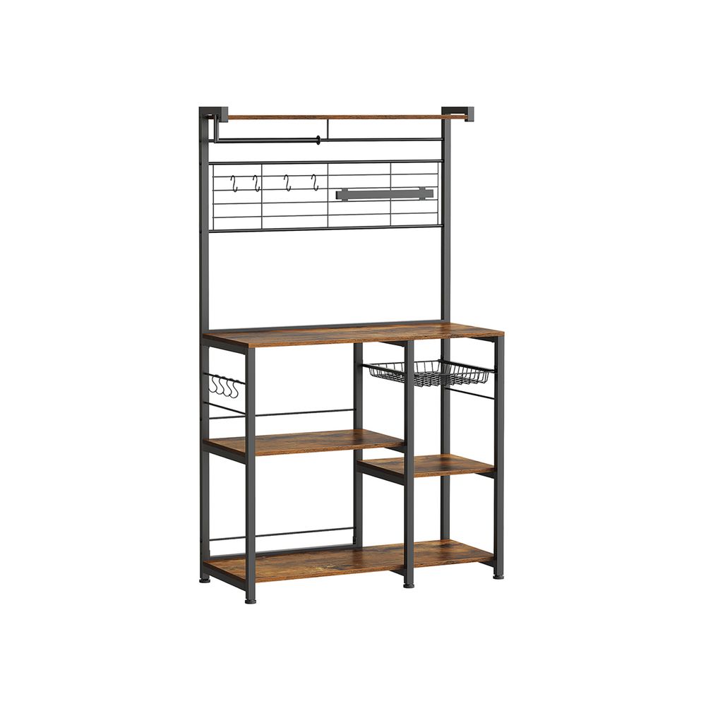 Industrieel Keuken Wandrek met Magnetische Messenhouder en 12 Haken – Vintage Bruin-Zwart