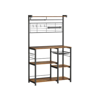 Industrieel Keuken Wandrek met Magnetische Messenhouder en 12 Haken – Vintage Bruin-Zwart