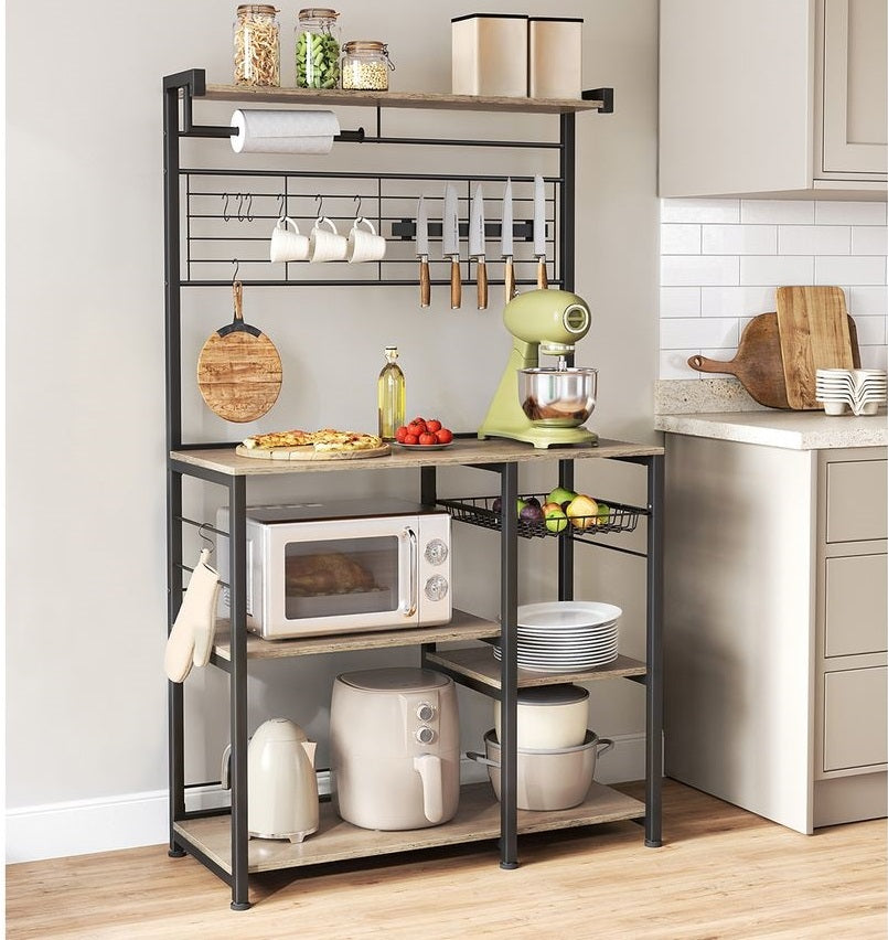 Keuken Wandplank met 12 Haken – Greige-Zwart Industrieel Wandrek|Multifunctionele Keukenplank