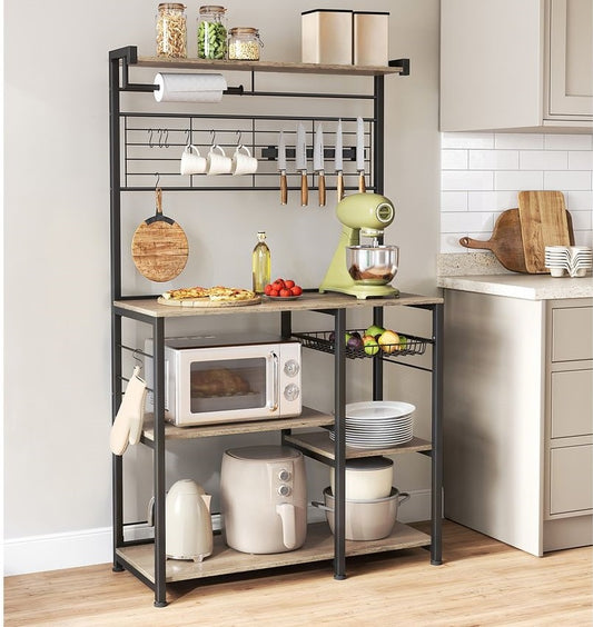 Keuken Wandplank met 12 Haken – Greige-Zwart Industrieel Wandrek|Multifunctionele Keukenplank