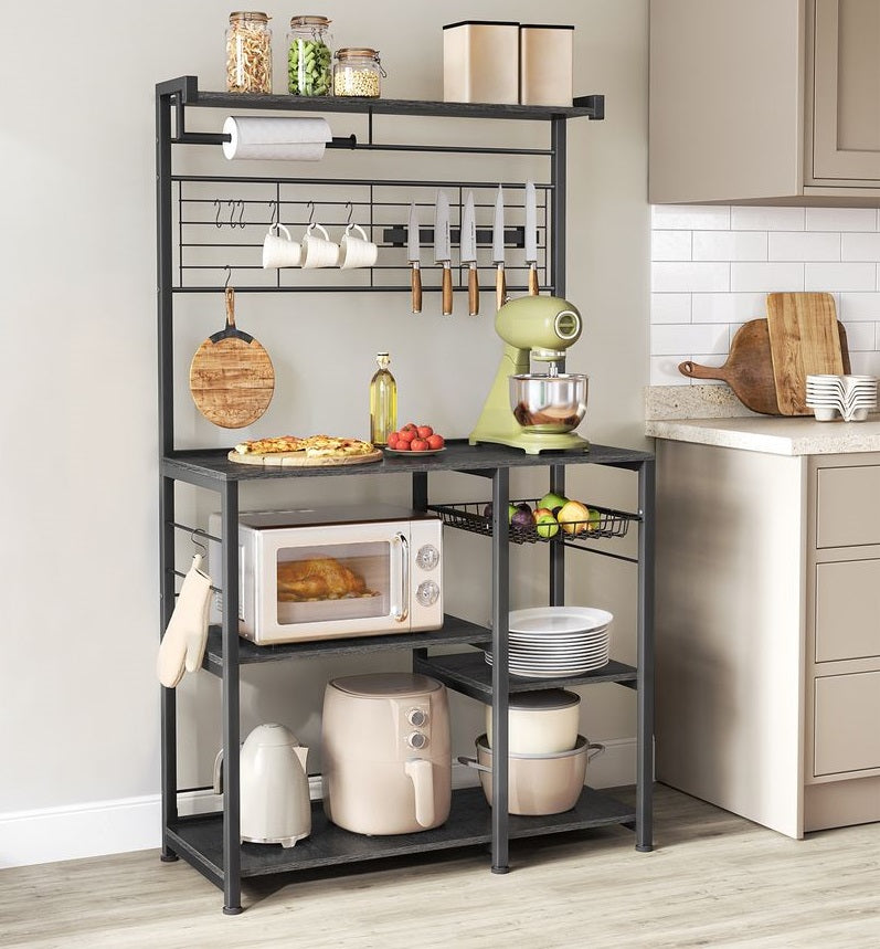 Keuken Wandplank met Magnetische Messenstrip & 12 Haken – Ebbenhout-Zwart Industrieel|Multifunctionele Keukenplank