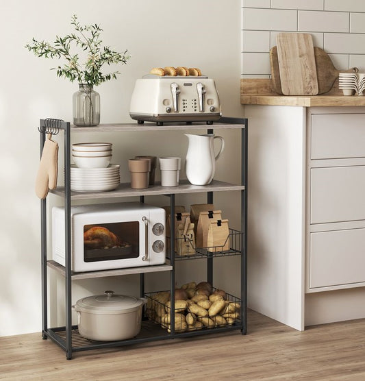 Signature Home Keukenrek met 2 Metalen Manden – Keuken Opbergrek – Keukenkast Organizer – Greige-Zwart