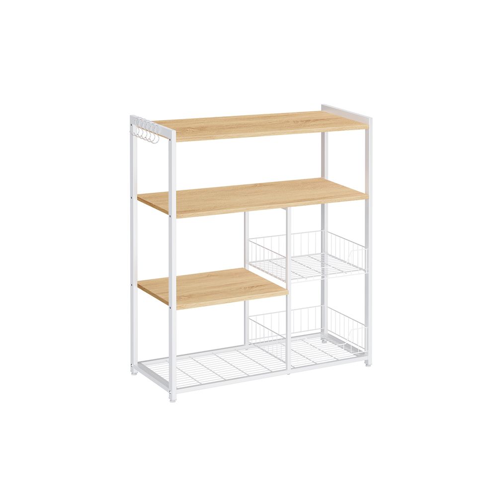 Signature Home Keukenrek met 2 Metalen Mandjes – Opbergrek Licht Walnootbruin & Wit|Keukenkast Organizer