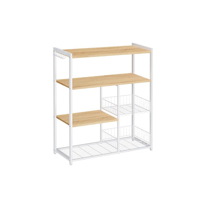 Signature Home Keukenrek met 2 Metalen Mandjes – Opbergrek Licht Walnootbruin & Wit|Keukenkast Organizer