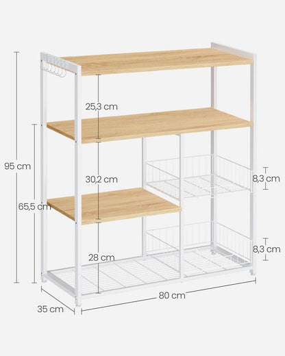 Signature Home Keukenrek met 2 Metalen Mandjes – Opbergrek Licht Walnootbruin & Wit|Keukenkast Organizer