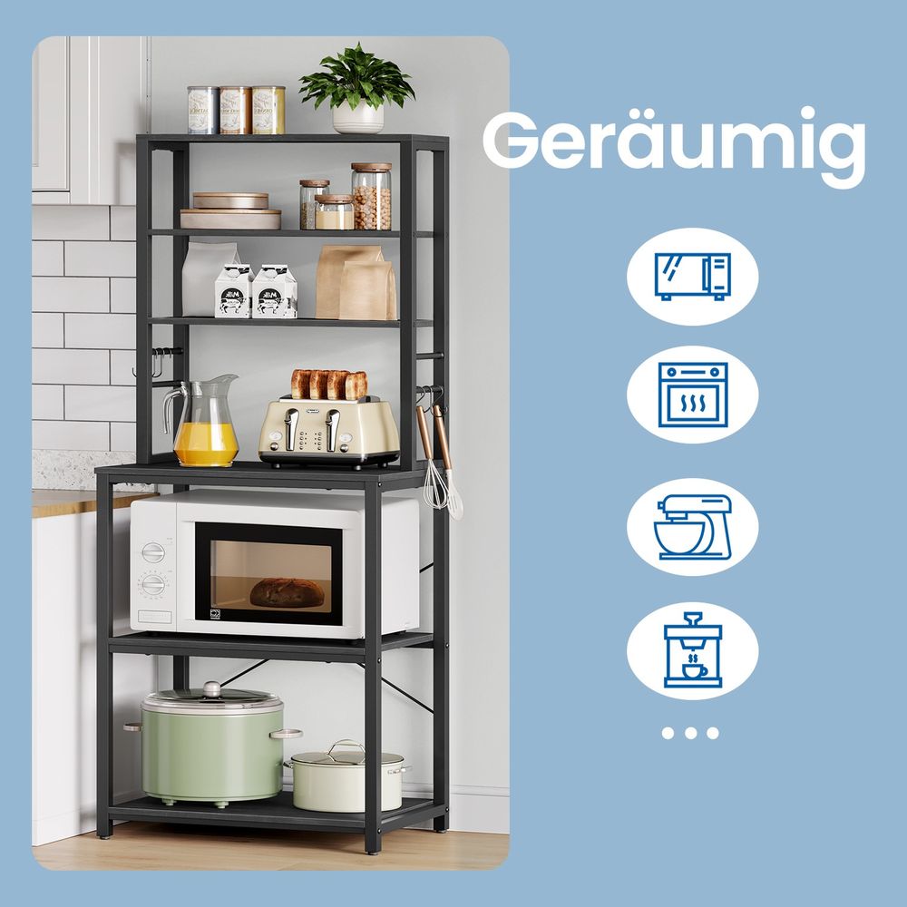 Keukenkast Staand – Magnetronrek met 6 Planken en 6 Haken – Opbergstelling voor Keuken|Multifunctionele Opbergrek