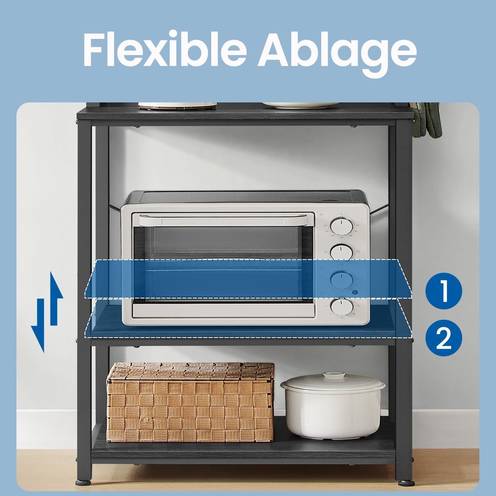 Keukenkast Staand – Magnetronrek met 6 Planken en 6 Haken – Opbergstelling voor Keuken|Multifunctionele Opbergrek