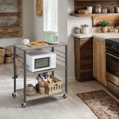 Keukenrek op Wielen met 3 Lagen – Greige Melange/Zwart – Verrijdbare Trolley voor Opslag en Organisatie