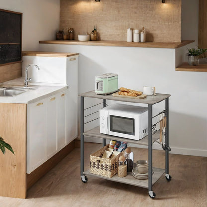 Keukenrek op Wielen met 3 Lagen – Greige Melange/Zwart – Verrijdbare Trolley voor Opslag en Organisatie