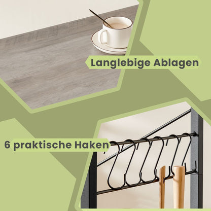 Keukenrek op Wielen met 3 Lagen – Greige Melange/Zwart – Verrijdbare Trolley voor Opslag en Organisatie