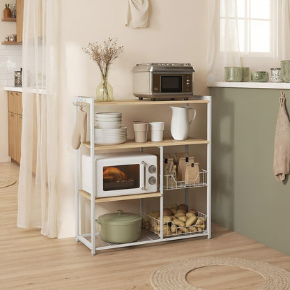 Signature Home Vrijstaand Keukenrek met Haken en Planken – Multifunctioneel Opbergrek voor Keuken, Bakkerij en Aanrecht