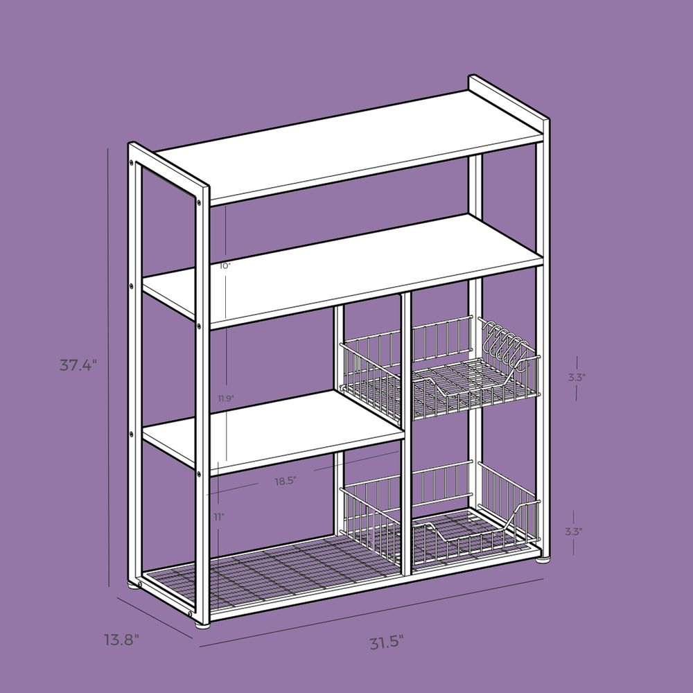 Signature Home Vrijstaand Keukenrek met Haken en Planken – Multifunctioneel Opbergrek voor Keuken, Bakkerij en Aanrecht