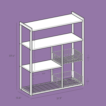 Signature Home Vrijstaand Keukenrek met Haken en Planken – Multifunctioneel Opbergrek voor Keuken, Bakkerij en Aanrecht