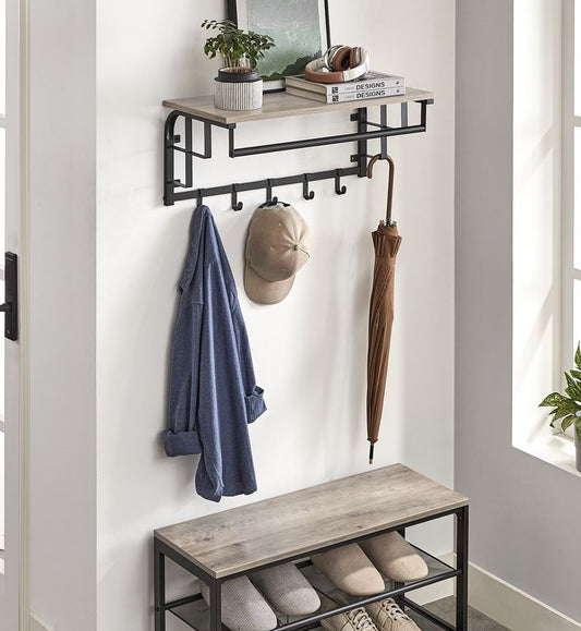 Signature Home Wandkapstok met Plank – Wandgarderobe met Kapstokhaken voor Jassen, Tassen en Accessoires
