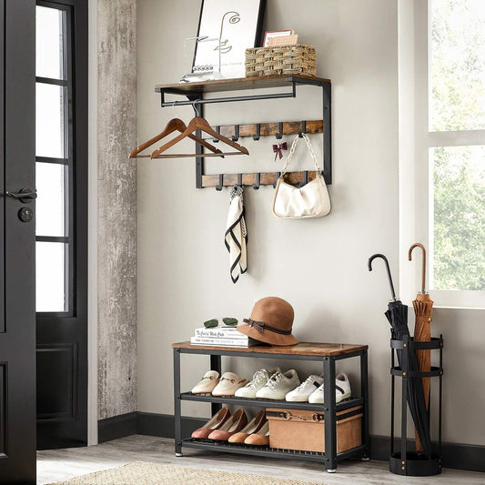 Signature Home Wandkapstok Industrieel met Plank en Haken – Metalen Kapstok met Hoedenplank voor Hal en Entree