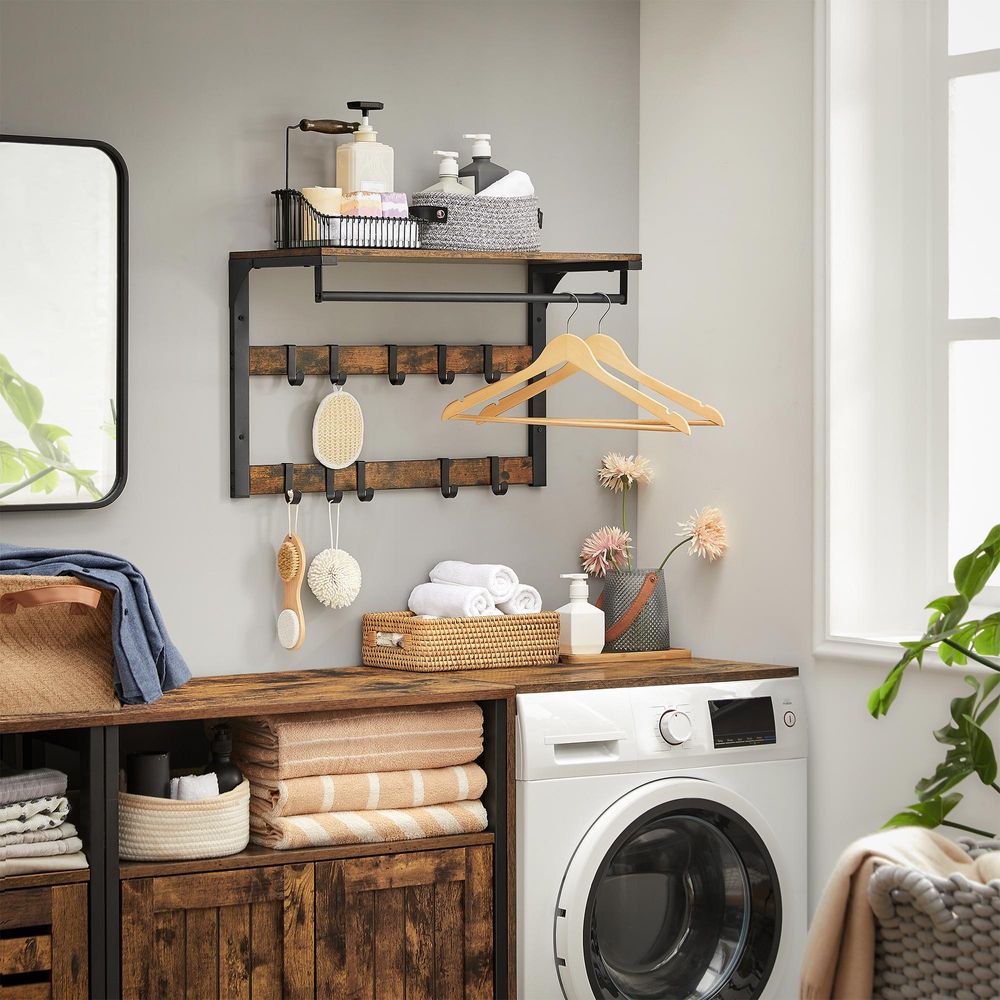 Signature Home Wandkapstok Industrieel met Plank en Haken – Metalen Kapstok met Hoedenplank voor Hal en Entree