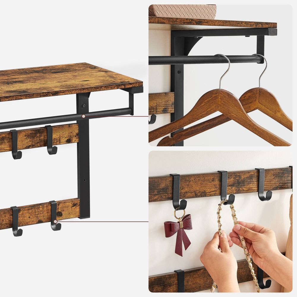 Signature Home Wandkapstok Industrieel met Plank en Haken – Metalen Kapstok met Hoedenplank voor Hal en Entree