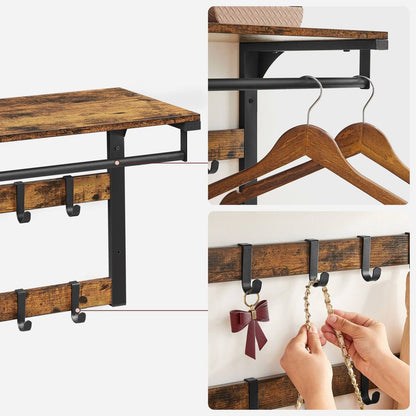 Signature Home Wandkapstok Industrieel met Plank en Haken – Metalen Kapstok met Hoedenplank voor Hal en Entree
