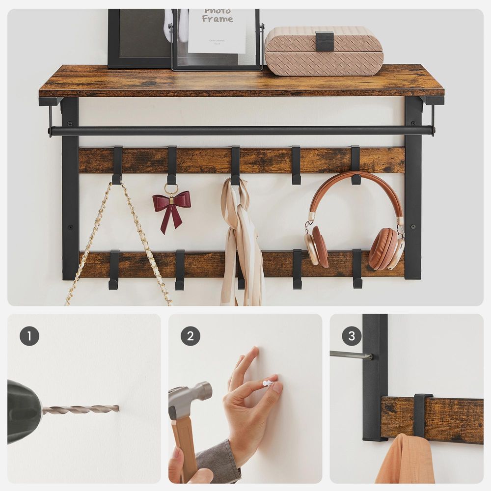 Signature Home Wandkapstok Industrieel met Plank en Haken – Metalen Kapstok met Hoedenplank voor Hal en Entree