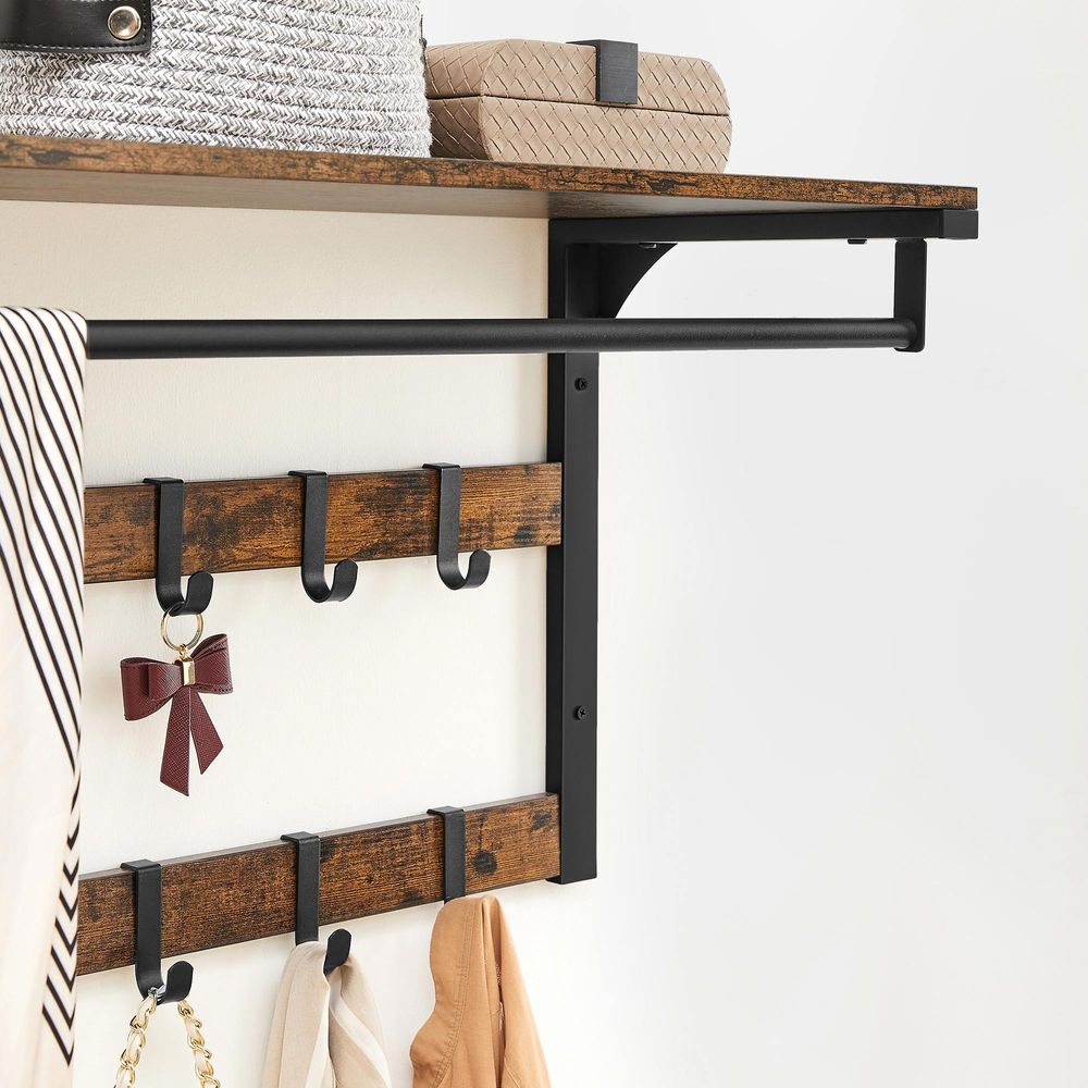 Signature Home Wandkapstok Industrieel met Plank en Haken – Metalen Kapstok met Hoedenplank voor Hal en Entree