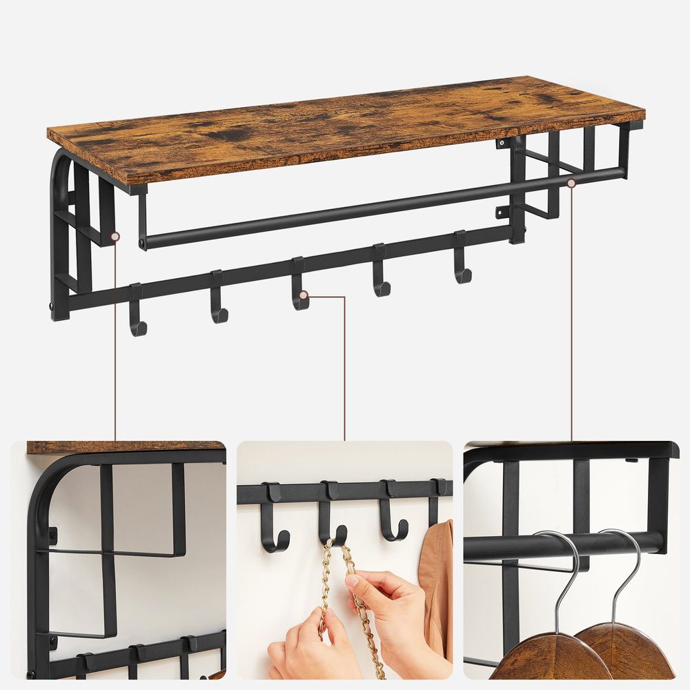 Signature Home Wandkapstok met 5 Afneembare Haken – Wandgarderobe voor Jassen, Tassen en Accessoires