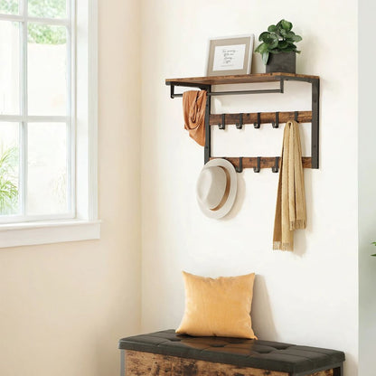 Signature Home Wandkapstok met Plank – Kapstok Wand met 10 Afneembare Haken, Wandplank met Kapstok voor Hal, Gang en Slaapkamer