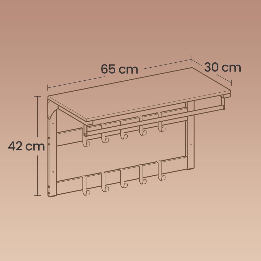 Signature Home Wandkapstok met Plank – Kapstok Wand met 10 Afneembare Haken, Wandplank met Kapstok voor Hal, Gang en Slaapkamer