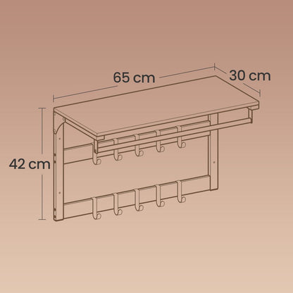 Signature Home Wandkapstok met Plank – Kapstok Wand met 10 Afneembare Haken, Wandplank met Kapstok voor Hal, Gang en Slaapkamer