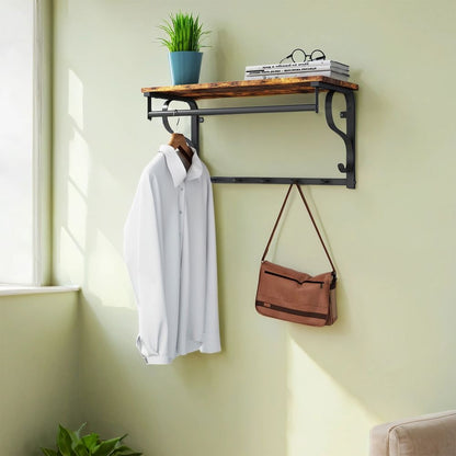 Signature Home Wandkapstok met Plank en 5 Haken – Wandgarderobe met Hangrail en Opbergruimte voor Jassen en Tassen
