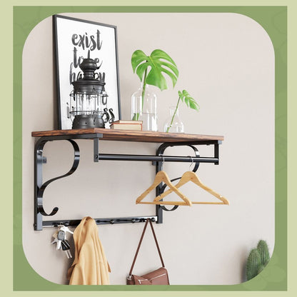 Signature Home Wandkapstok met Plank en 5 Haken – Wandgarderobe met Hangrail en Opbergruimte voor Jassen en Tassen