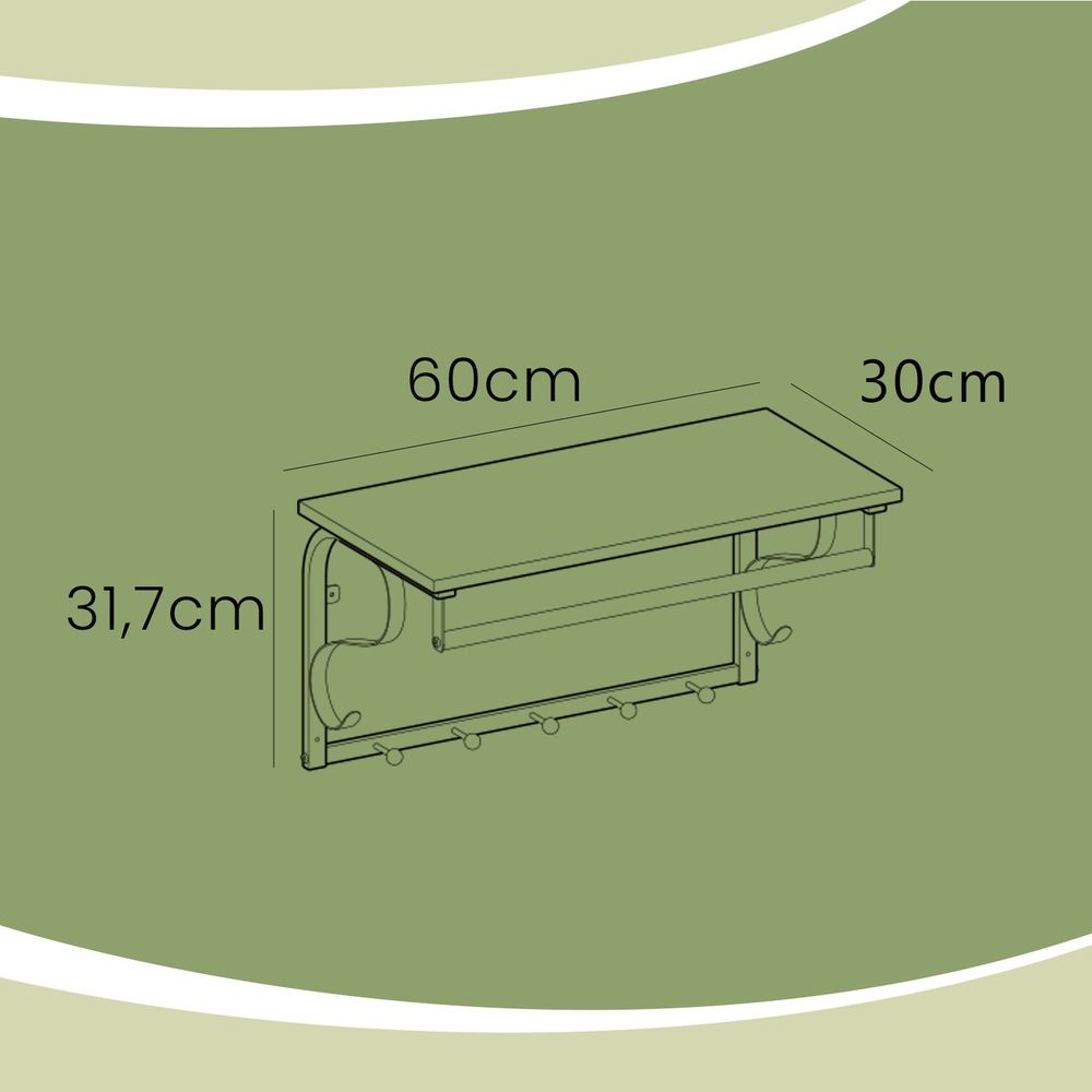 Signature Home Wandkapstok met Plank en 5 Haken – Wandgarderobe met Hangrail en Opbergruimte voor Jassen en Tassen