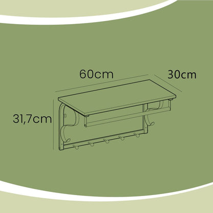 Signature Home Wandkapstok met Plank en 5 Haken – Wandgarderobe met Hangrail en Opbergruimte voor Jassen en Tassen
