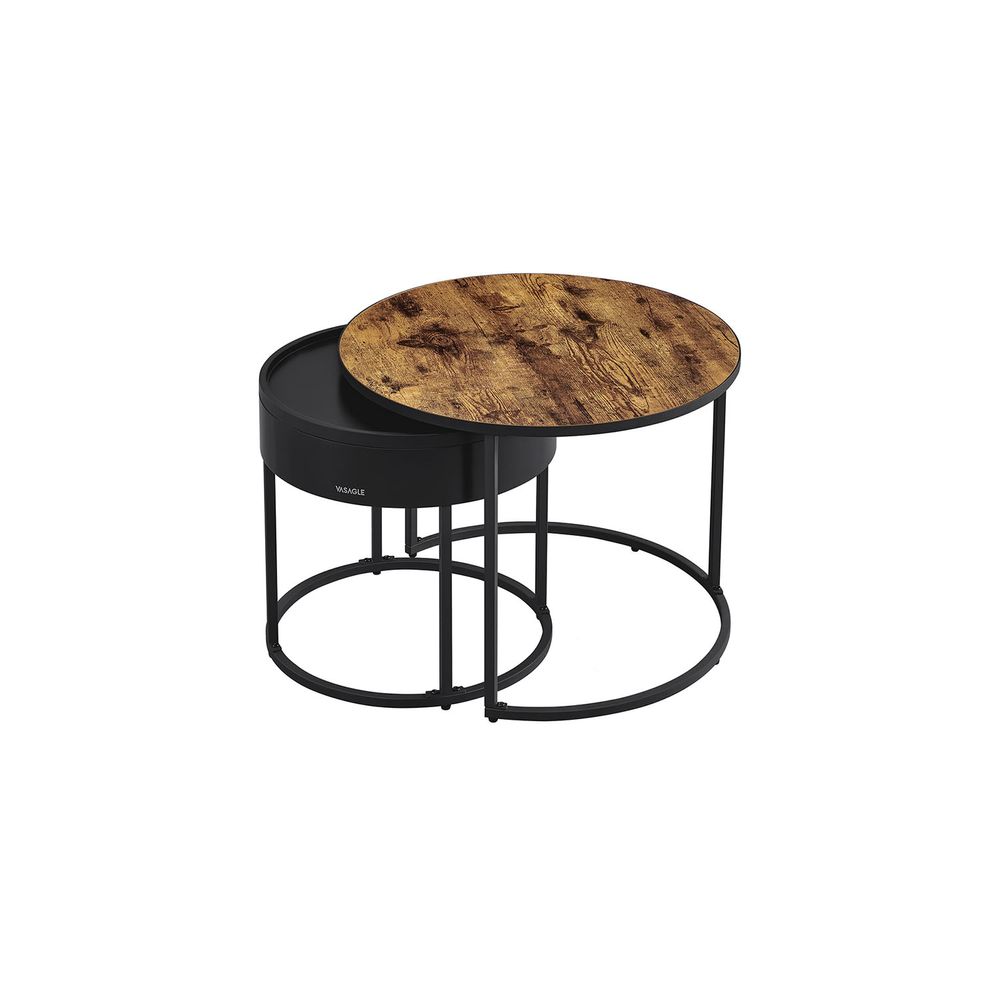 Ronde Salontafel Set van 2 – Vintage Bruin & Inktzwart