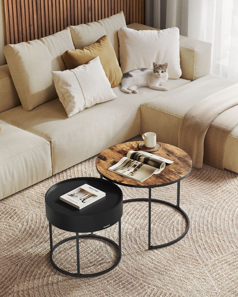 Ronde Salontafel Set van 2 – Vintage Bruin & Inktzwart
