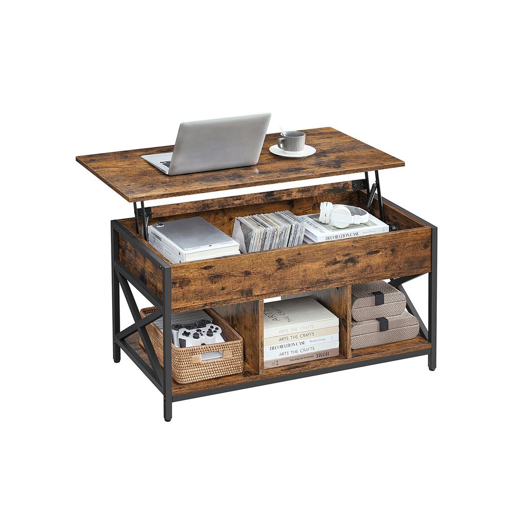 "In Hoogte Verstelbare Salontafel – Met Opbergvakken, Vintage Look"