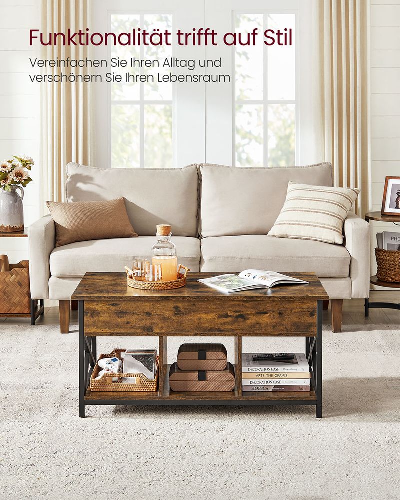 "In Hoogte Verstelbare Salontafel – Met Opbergvakken, Vintage Look"