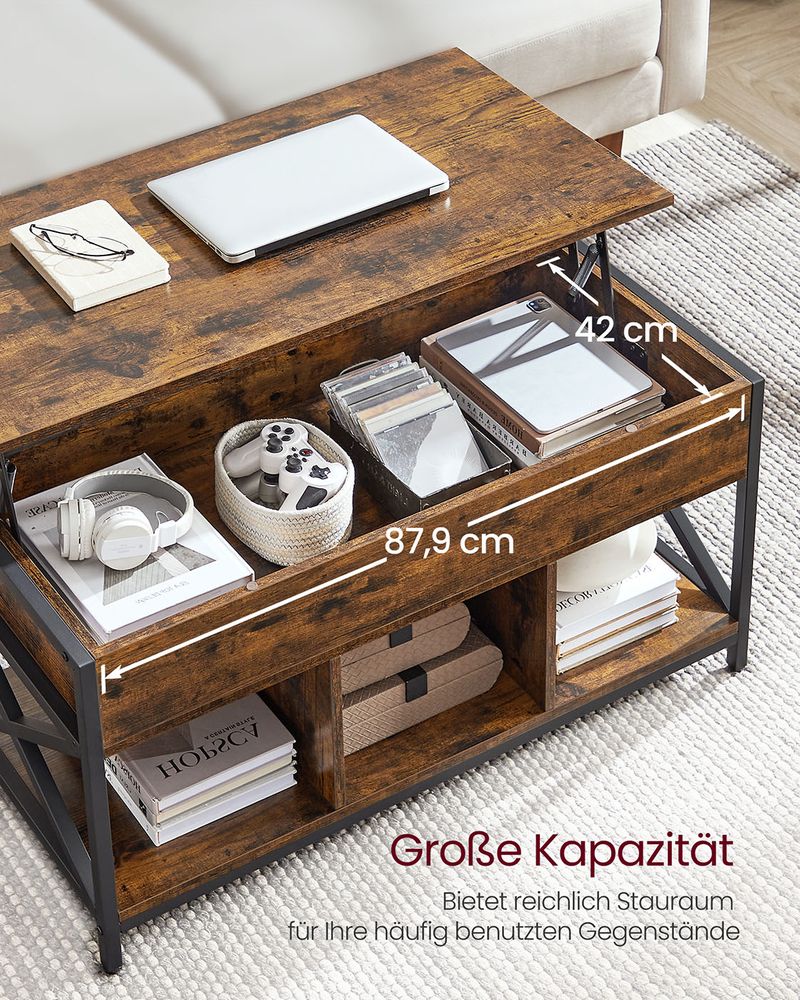 "In Hoogte Verstelbare Salontafel – Met Opbergvakken, Vintage Look"