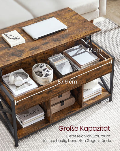 "In Hoogte Verstelbare Salontafel – Met Opbergvakken, Vintage Look"
