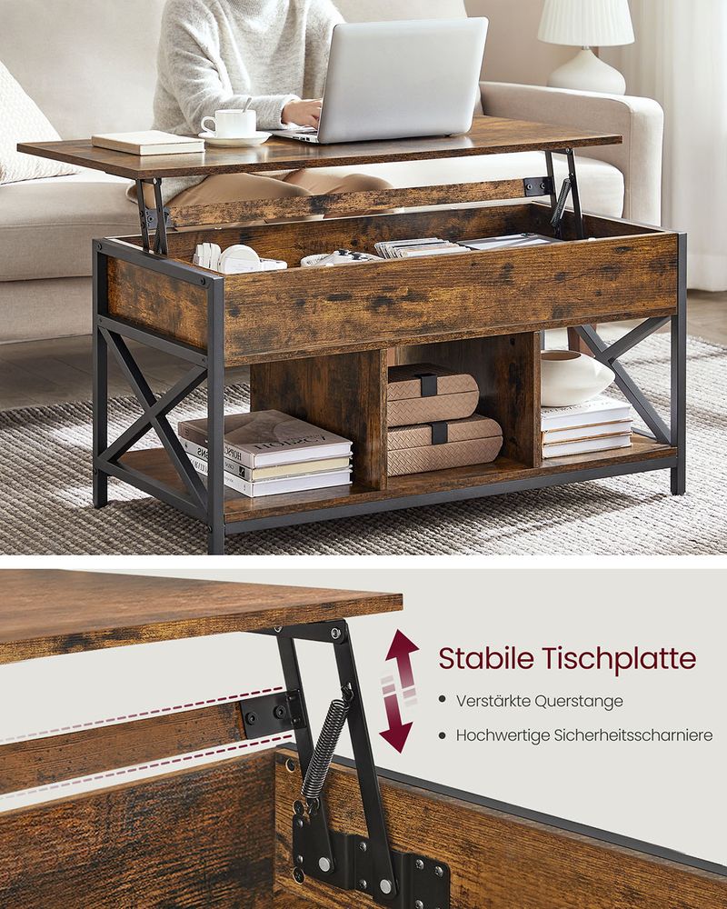 "In Hoogte Verstelbare Salontafel – Met Opbergvakken, Vintage Look"