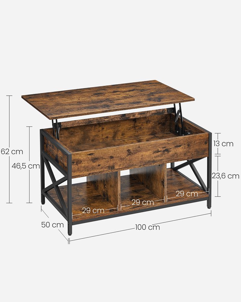"In Hoogte Verstelbare Salontafel – Met Opbergvakken, Vintage Look"