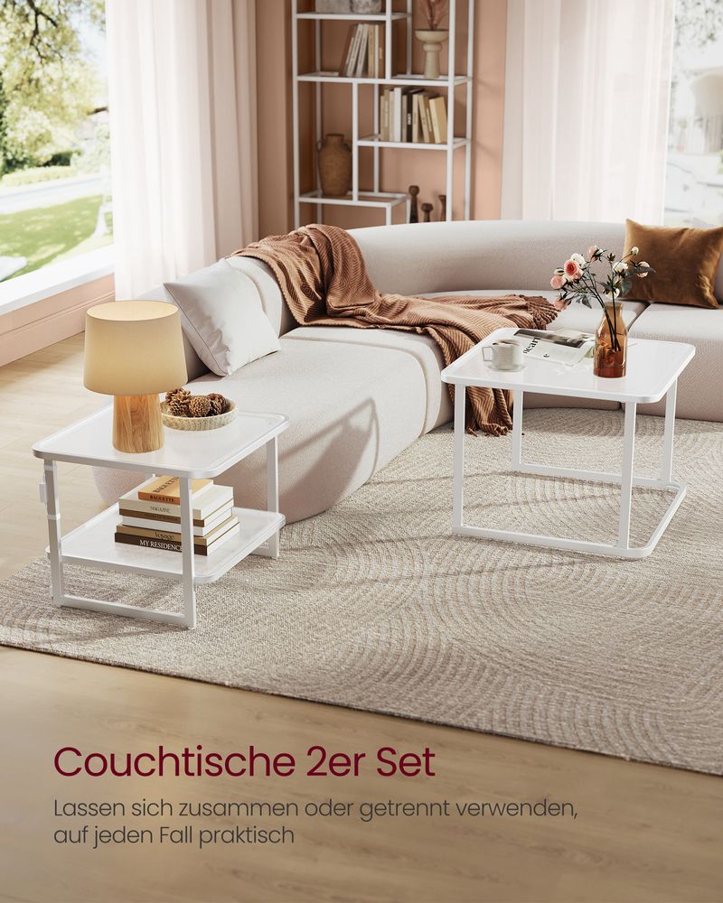 LunaGlow Salontafelset van 2 – Met LED-verlichting in Cloud White & Pearl White